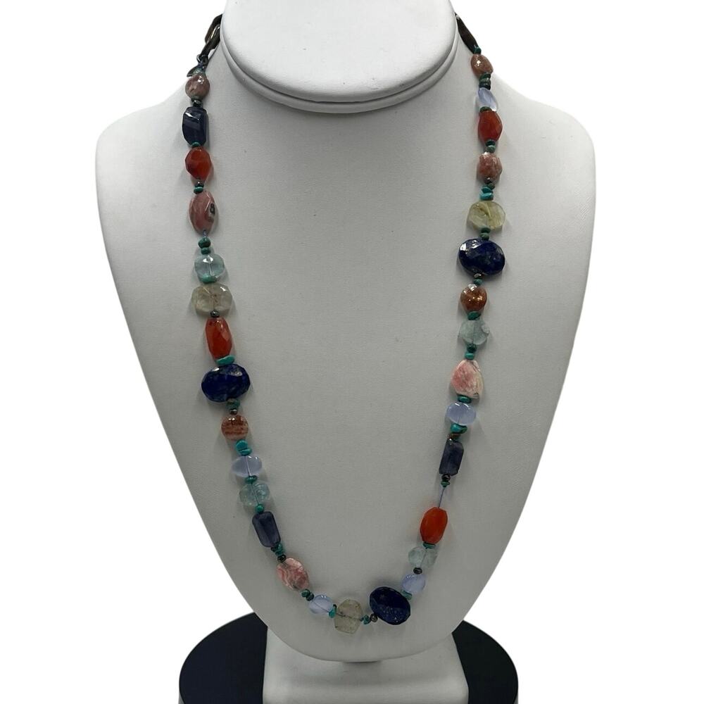 Peyote Bird Designs Gemstone Lapis Carnelian Rose Quartz Turquoise Necklace